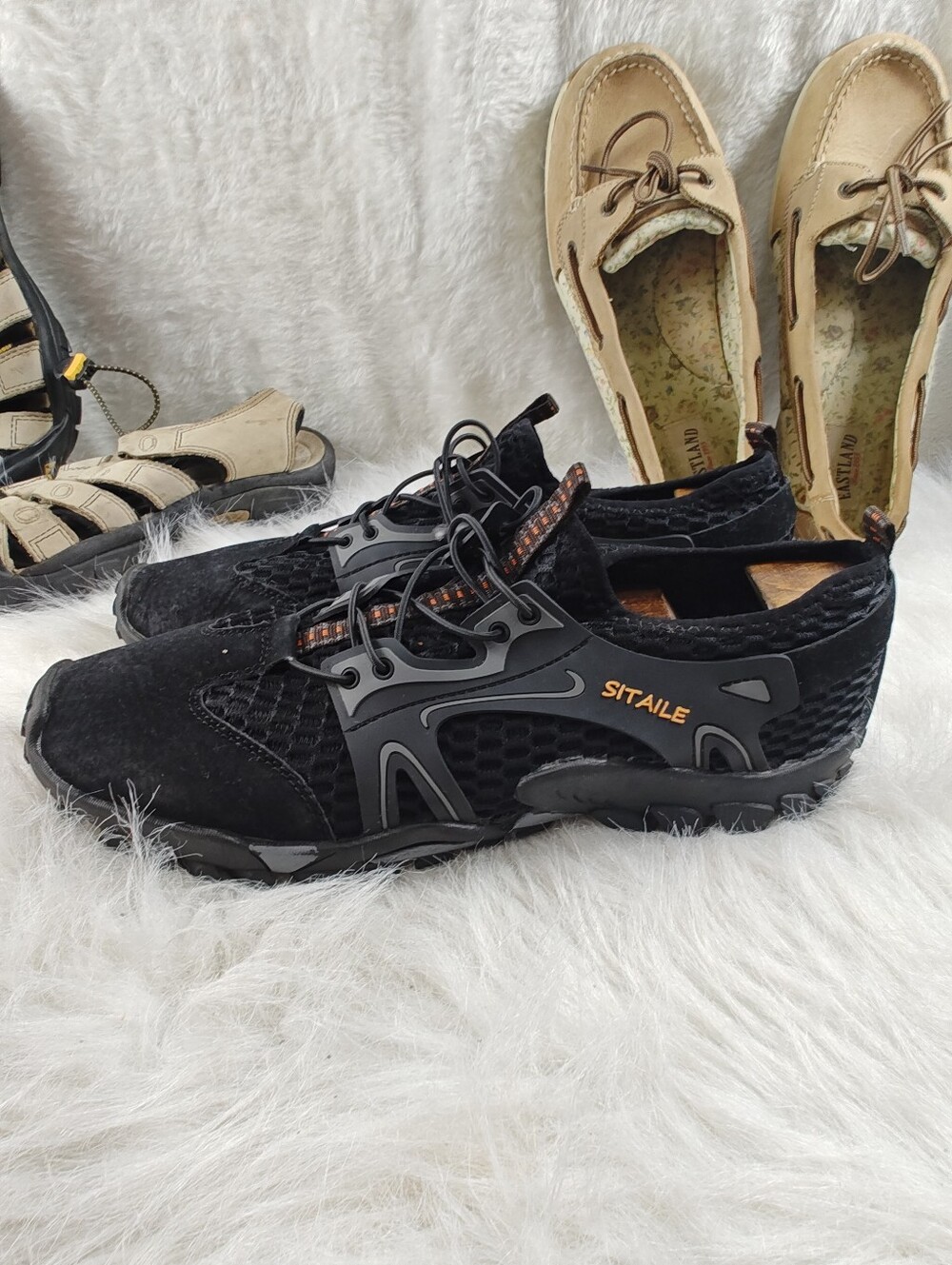 SITAILE Black Yellow Athletic Shoes Men Size 44 US 10 Lightweight Sport Sneakers - Picture 6 of 11